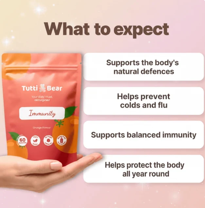 Gomas de Imunidade com Vitaminas C e D3 e Zinco, Sabor Laranja – 60 Gomas | TUTTI BEAR