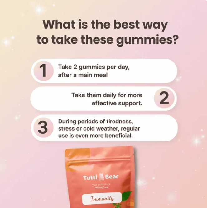 Gomas de Imunidade com Vitaminas C e D3 e Zinco, Sabor Laranja – 60 Gomas | TUTTI BEAR