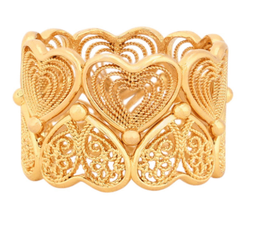 Anel Duplo com Corações | Aço Inoxidável Banho Ouro | Alma de Portugal