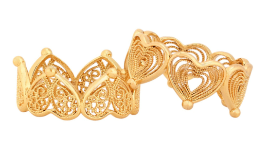 Anel Duplo com Corações | Aço Inoxidável Banho Ouro | Alma de Portugal