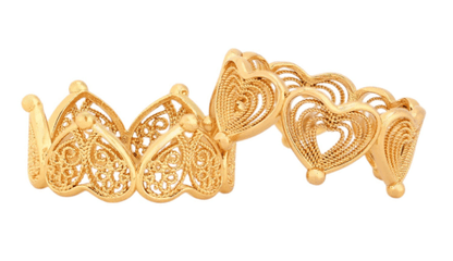 Anel Duplo com Corações | Aço Inoxidável Banho Ouro | Alma de Portugal