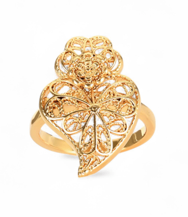 Anel Coração de Viana | Aço Inoxidável Dourado | Alma de Portugal