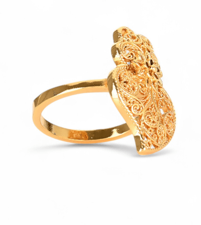 Anel Coração de Viana com Flor | Aço Inoxidável Dourado | Alma de Portugal