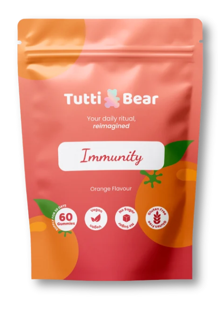 Gomas de Imunidade com Vitaminas C e D3 e Zinco, Sabor Laranja – 60 Gomas | TUTTI BEAR