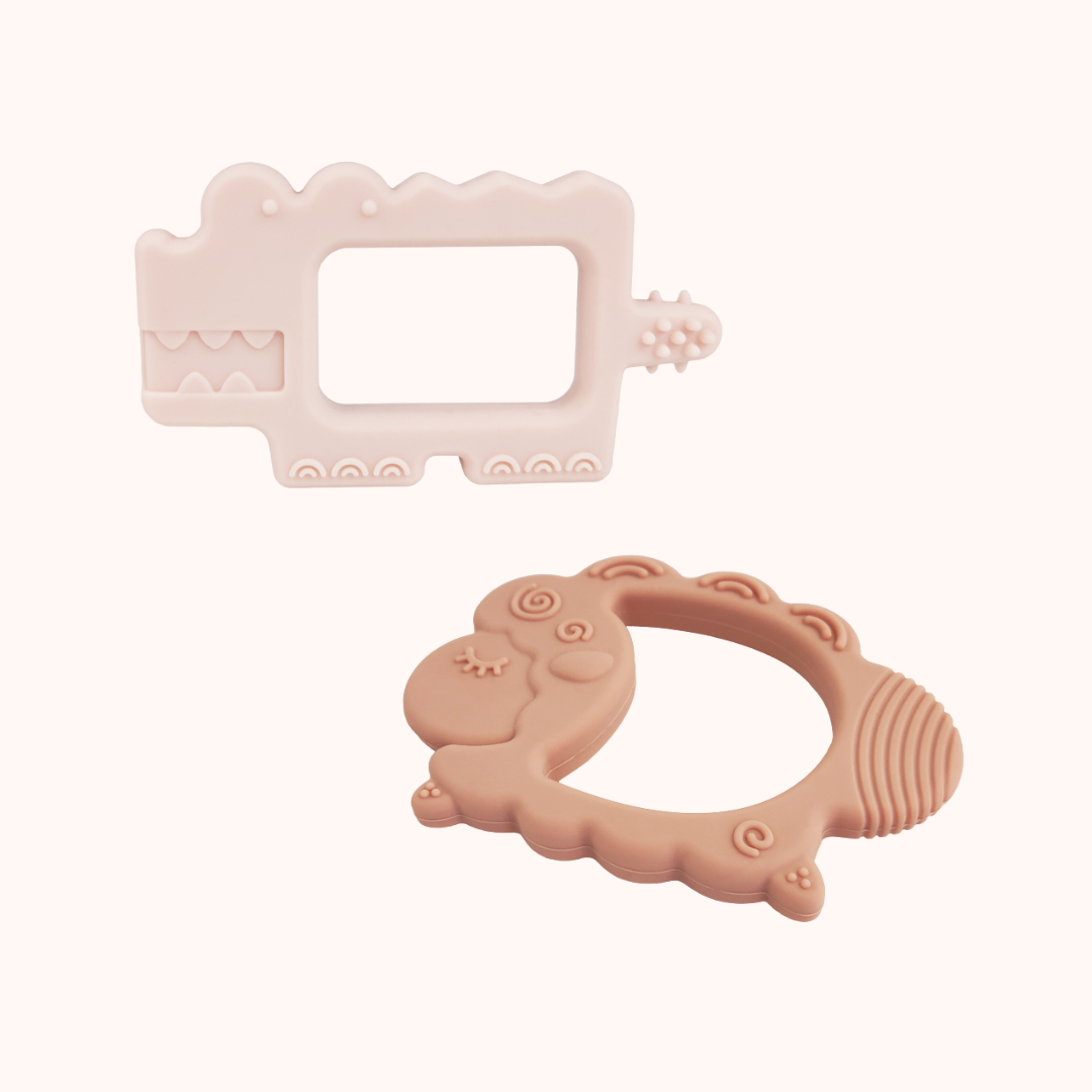 Conjunto 2 Mordedores de Silicone com Caixas – Blush e Coral | MAVIE