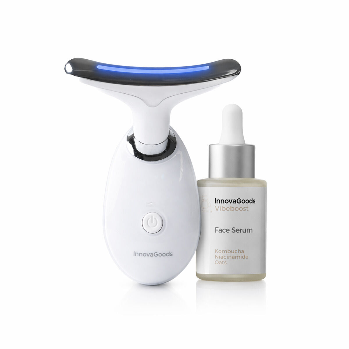 Innovagoods Pack Masajeador Facial Reafirmante Con Led, Ems Y Calor Y Sérum Facial Kombucha Vibeboost 30 Ml Innovagoods