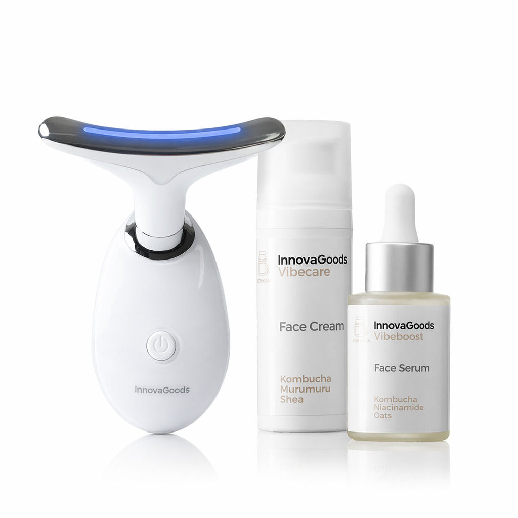 Innovagoods Pack Masajeador Facial, Sérum Facial Kombucha Vibeboost 30 Ml Y Crema Facial Kombucha Vibecare 50 Ml Innovagoods