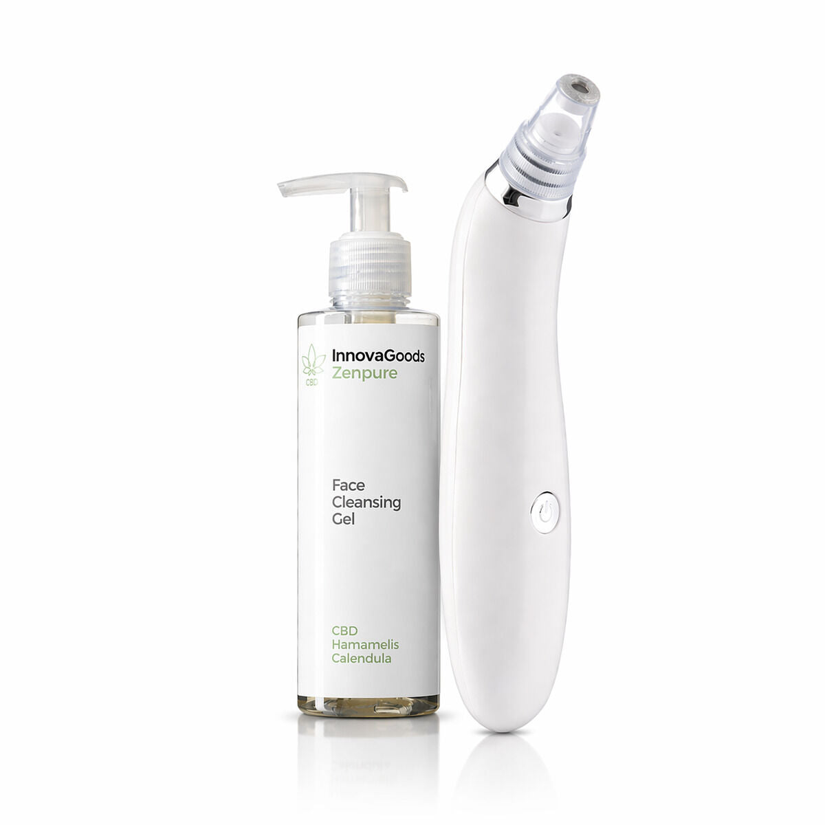 Innovagoods Pack Limpiador Facial Eléctrico De Puntos Negros Y Gel Limpiador Facial Cbd Zenpure 200 Ml Innovagoods