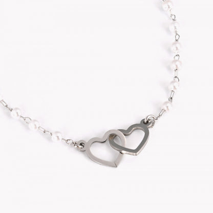Steel bracelet with pearls and hearts 