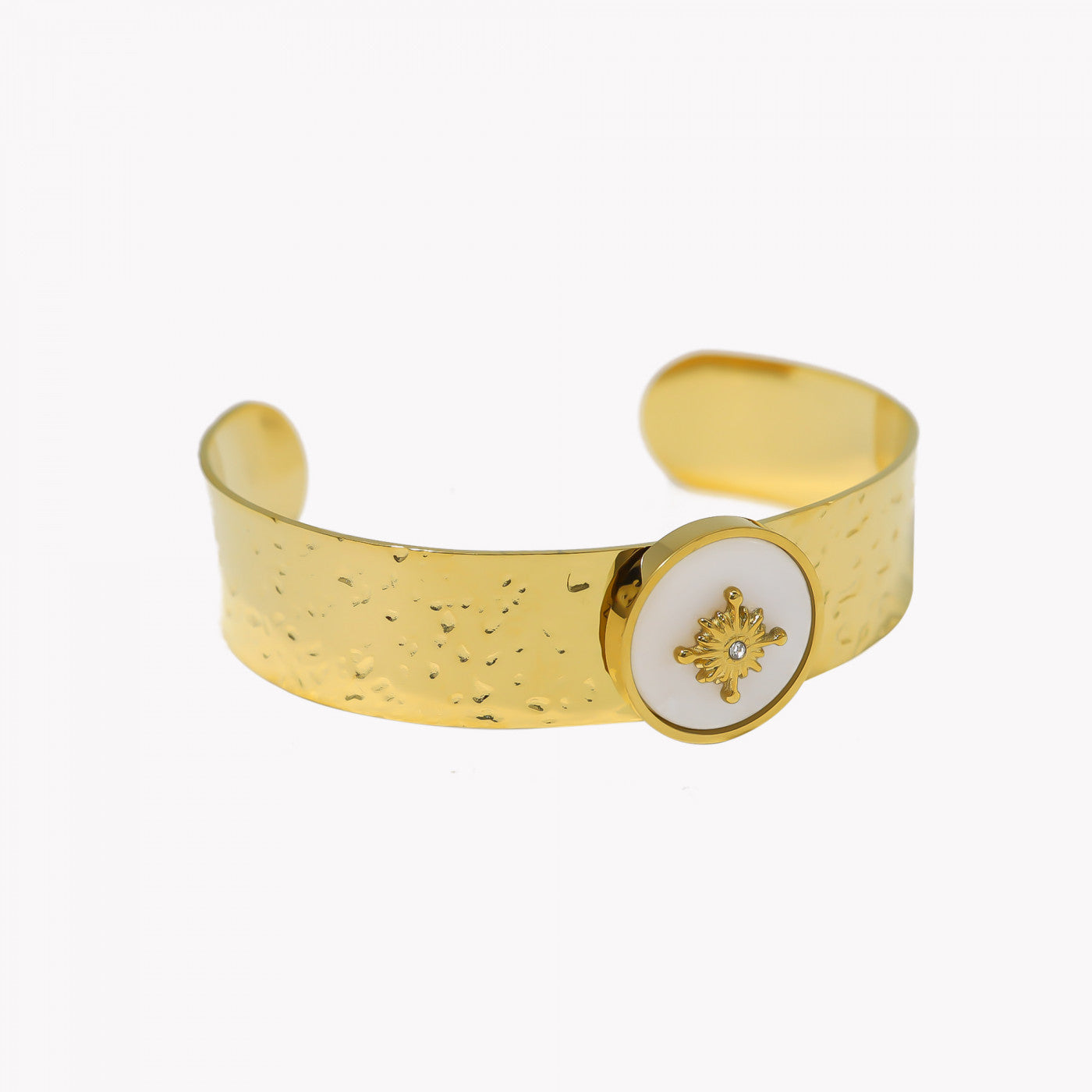 Rigid steel bracelet with sun texture 