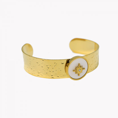 Rigid steel bracelet with sun texture 