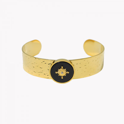 Rigid steel bracelet with sun texture 