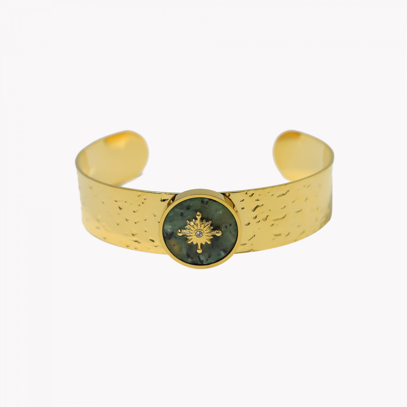 Rigid steel bracelet with sun texture 