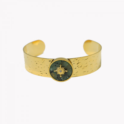 Rigid steel bracelet with sun texture 