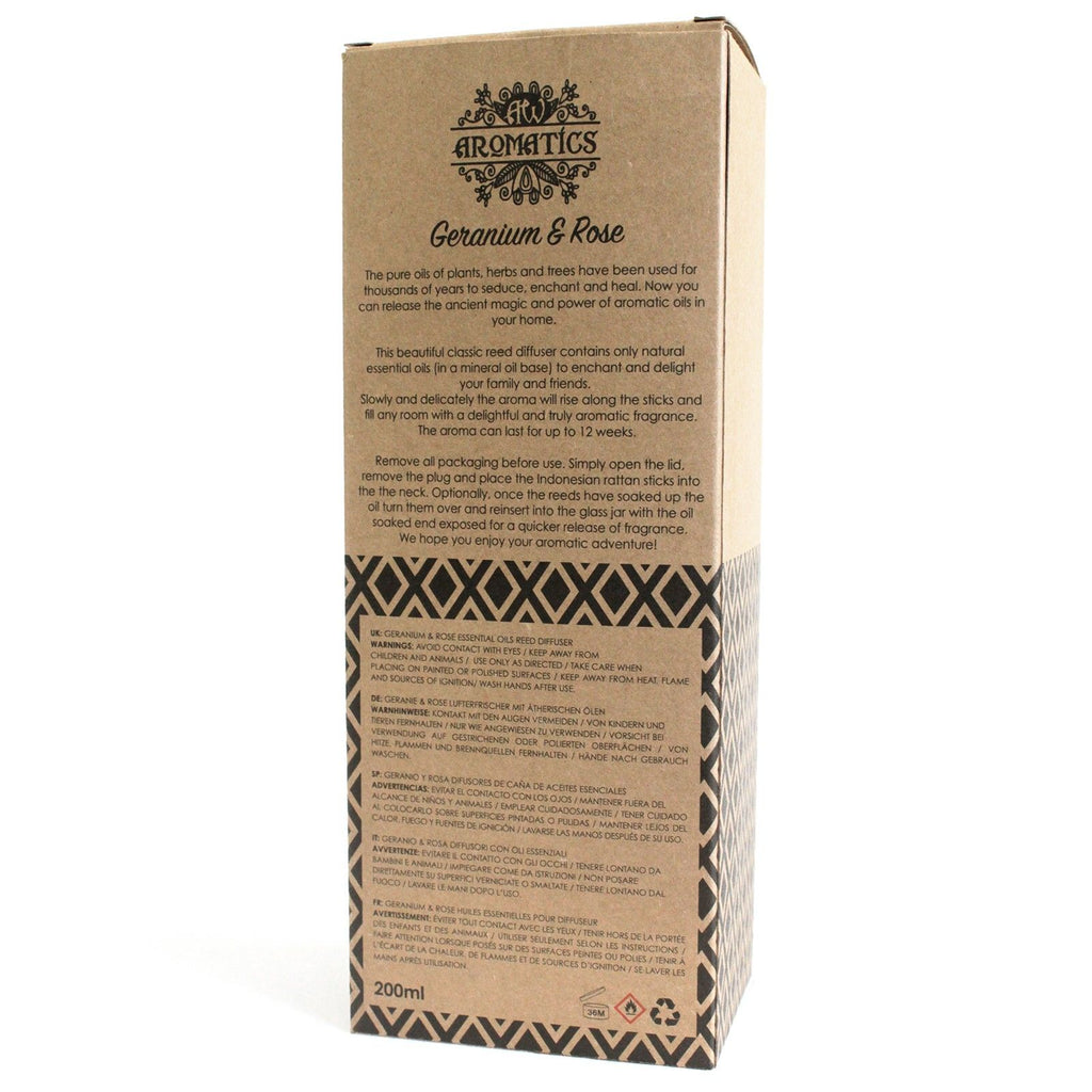 Difusor de Varetas com Óleos Essenciais Gerânio e Rosa – 200 ml | Ancient Wisdom
