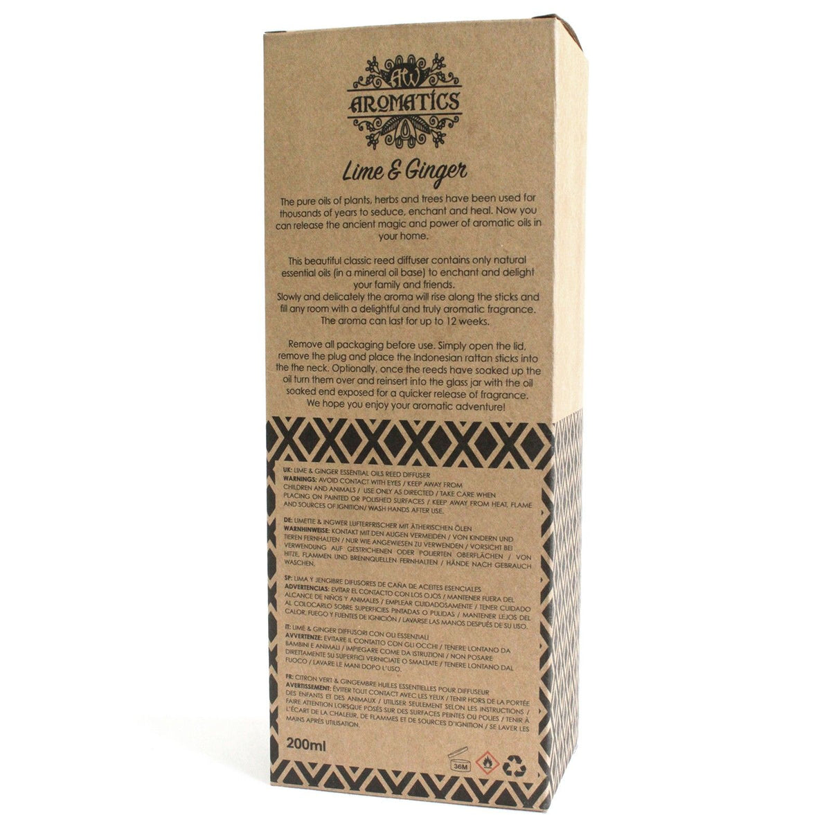 Difusor de Varetas com Óleos Essenciais Lima e Gengibre – 200 ml | Ancient Wisdom