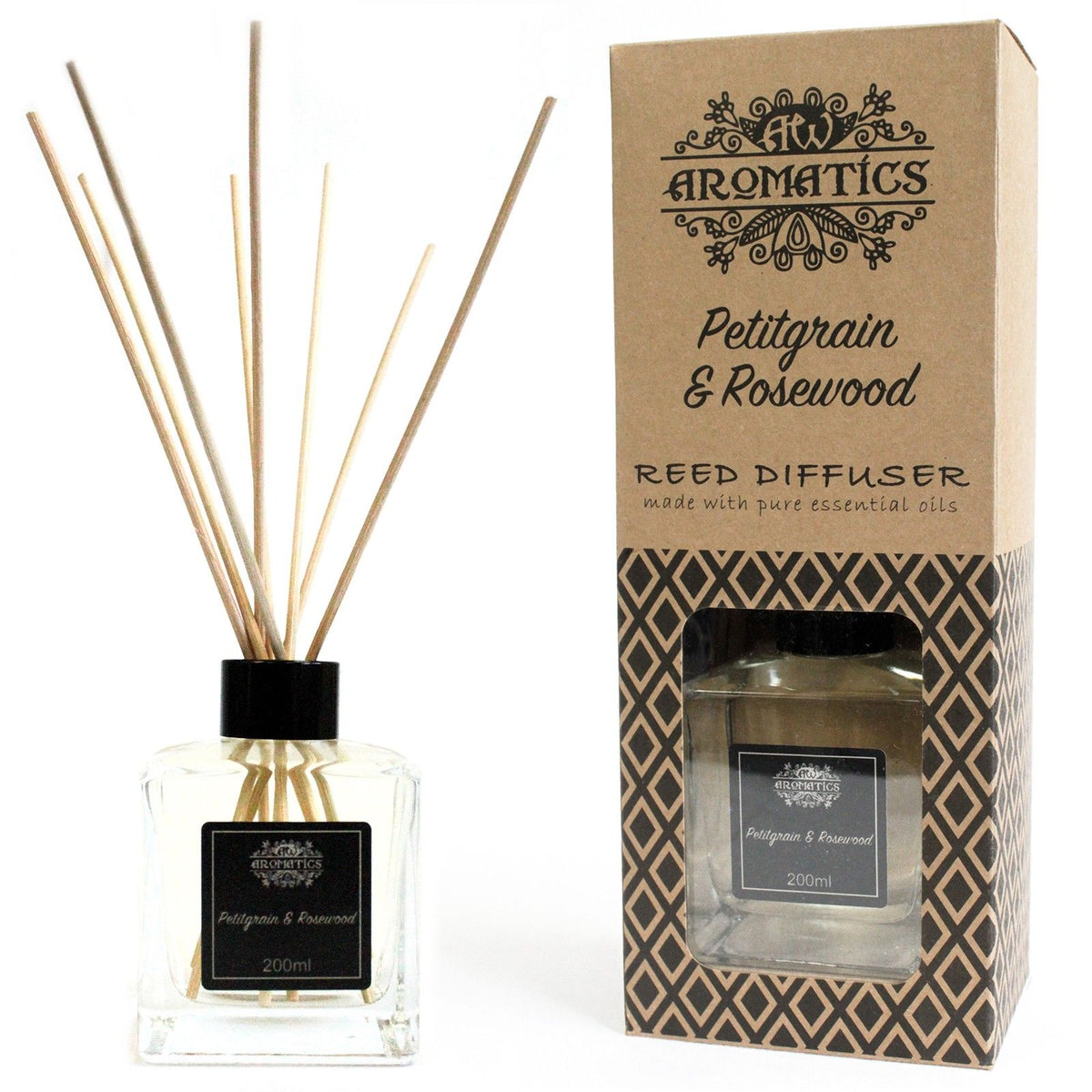 Difusor de Varetas com Óleos Essenciais Petitgrain e Pau-Rosa – 200 ml | Ancient Wisdom