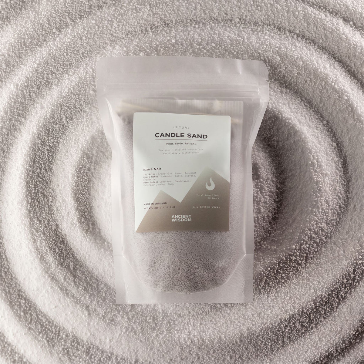 Areia de Vela Perfumada Azure Noir – Cor Cinzento Quente – 300 g | Ancient Wisdom