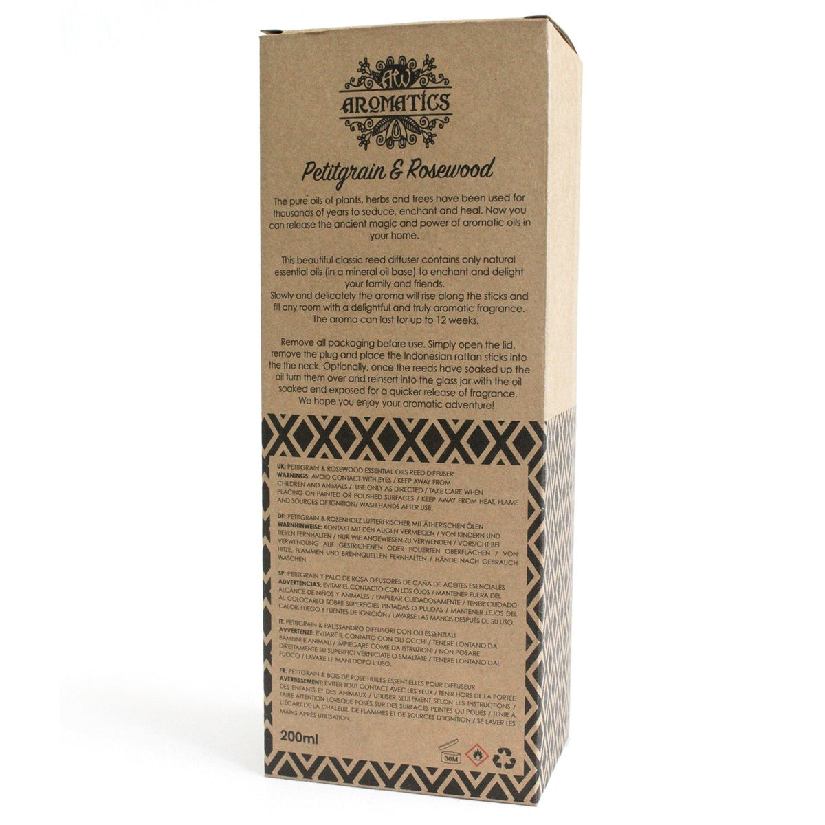 Difusor de Varetas com Óleos Essenciais Petitgrain e Pau-Rosa – 200 ml | Ancient Wisdom