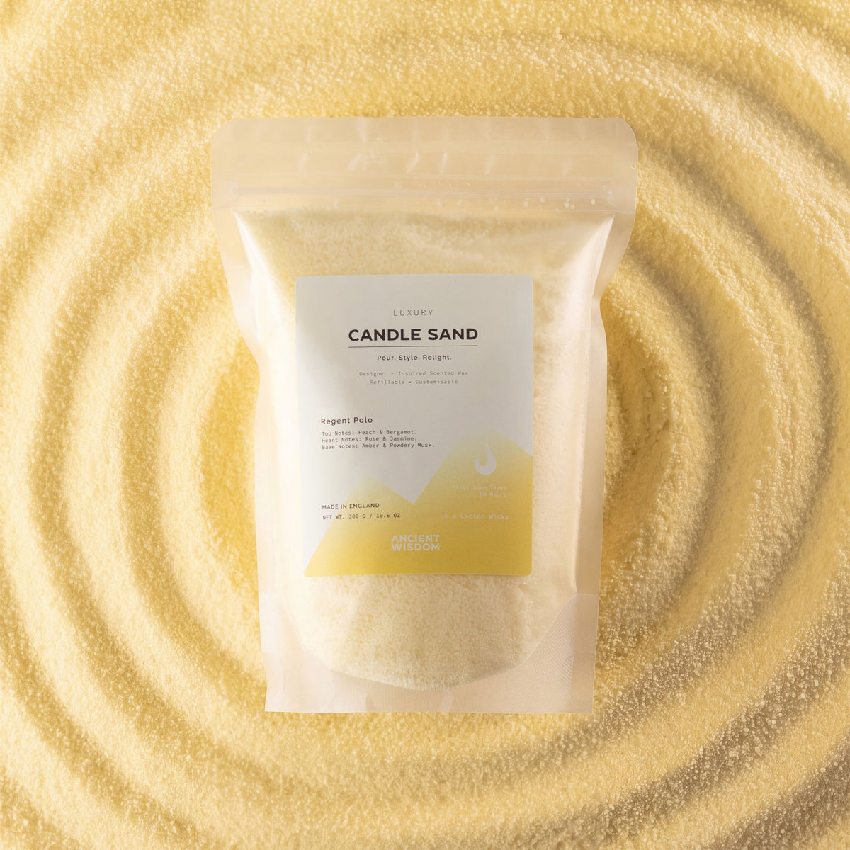 Areia de Vela Perfumada Regent Polo – Cor Creme – 300 g | Ancient Wisdom