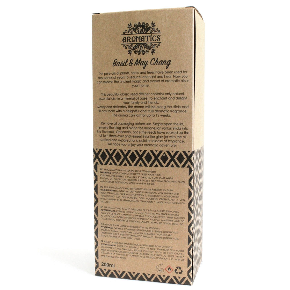 Difusor de Varetas com Óleos Essenciais Manjericão e May Chang – 200 ml | Ancient Wisdom