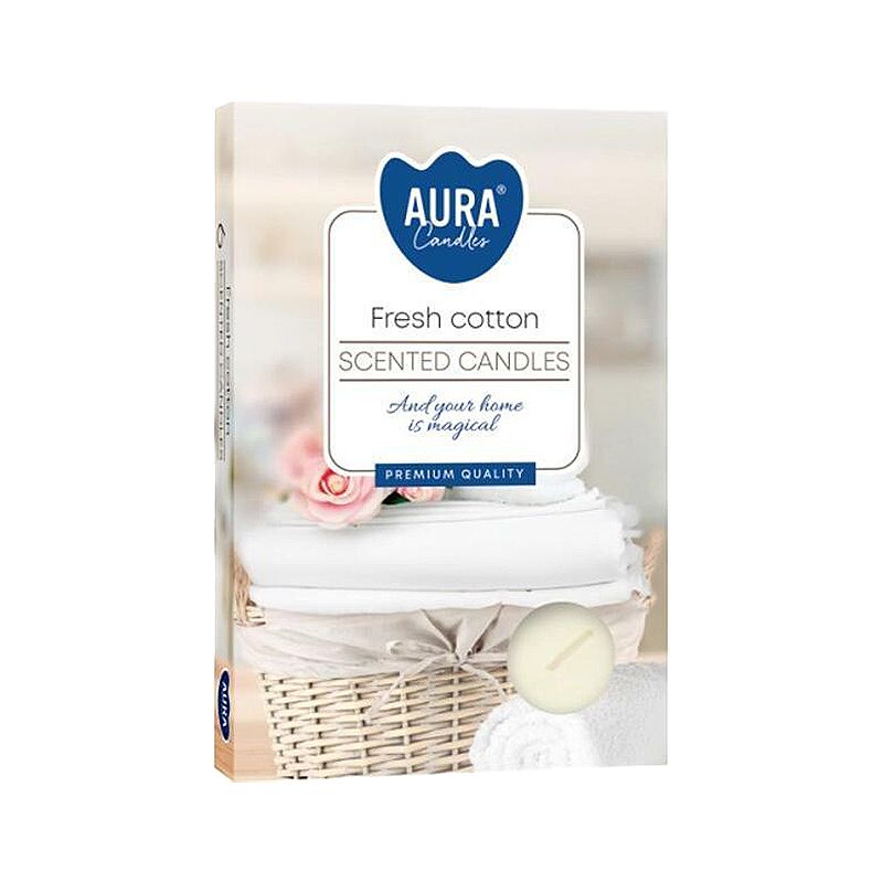 AURA CANDLES - Conjunto de 6 Velas de Chá Perfumadas Algodão Fresco