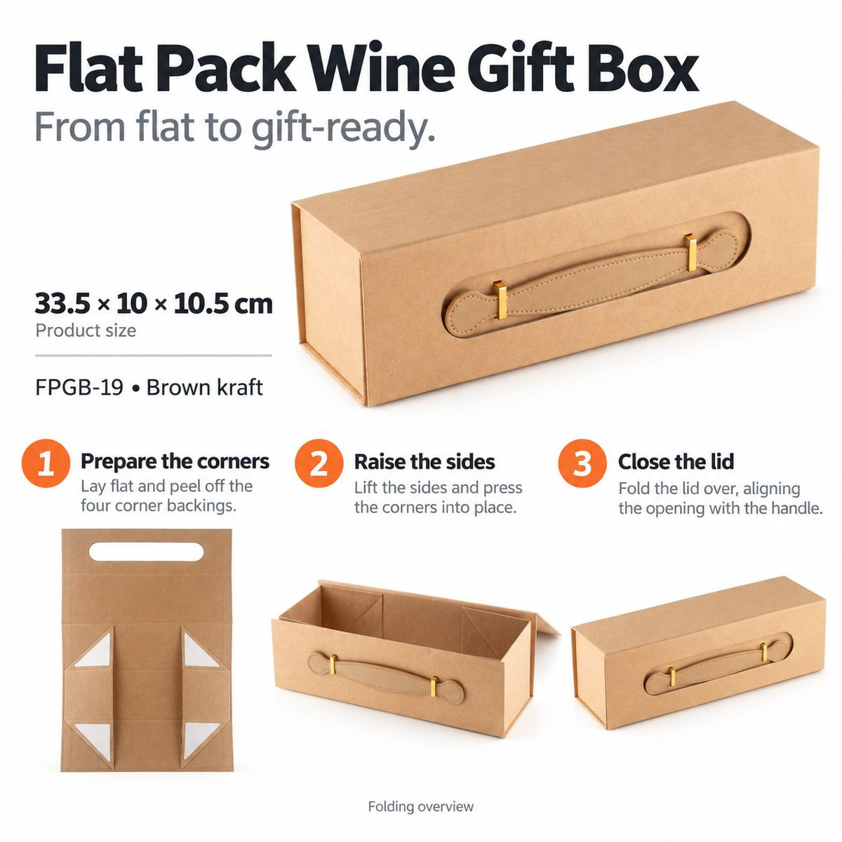 Caixa de Oferta Desmontável para Garrafa de Vinho – 33,5 × 10 × 10,5 cm – Kraft | Ancient Wisdom