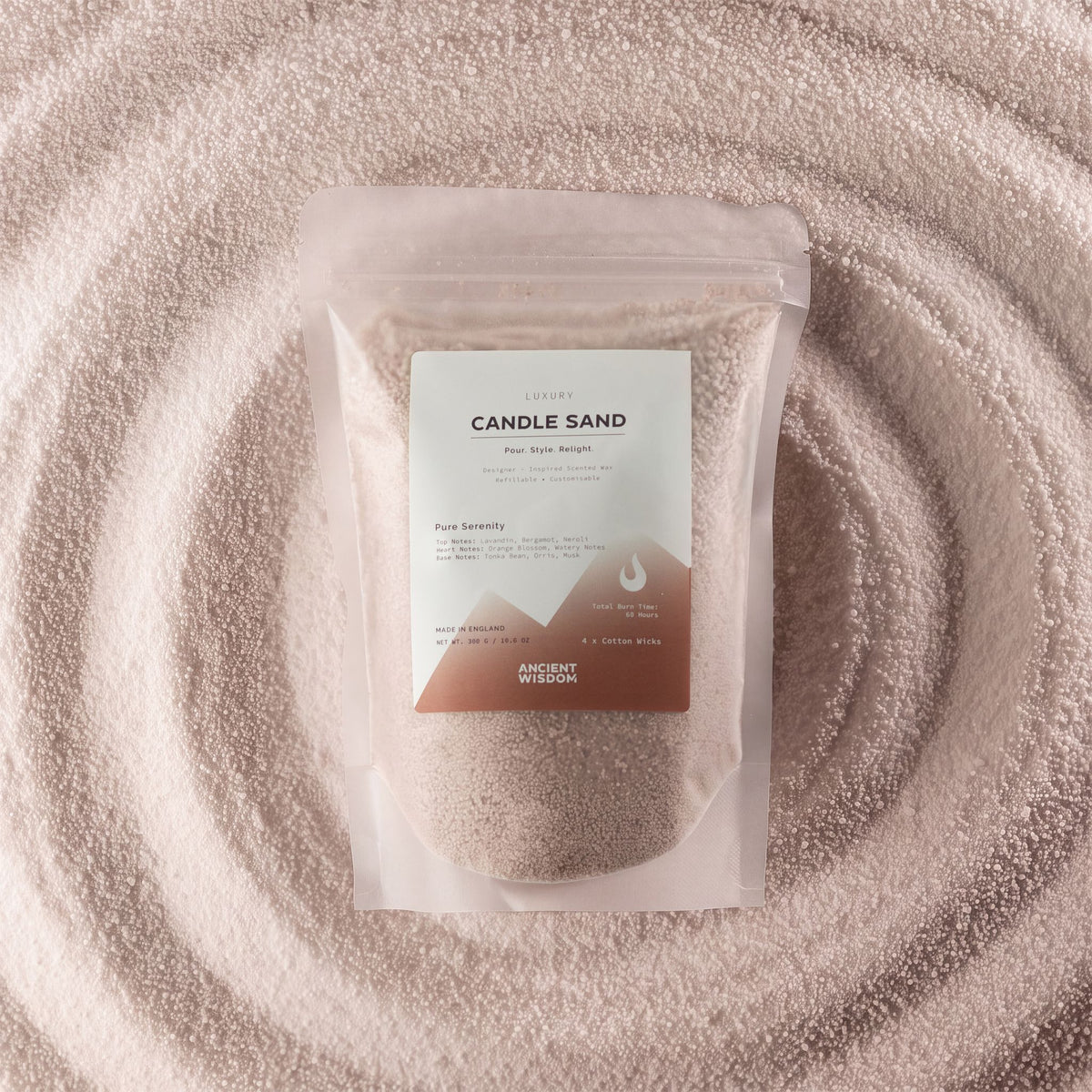 Areia de Vela Perfumada Pure Serenity – Cor Bege Latte – 300 g | Ancient Wisdom