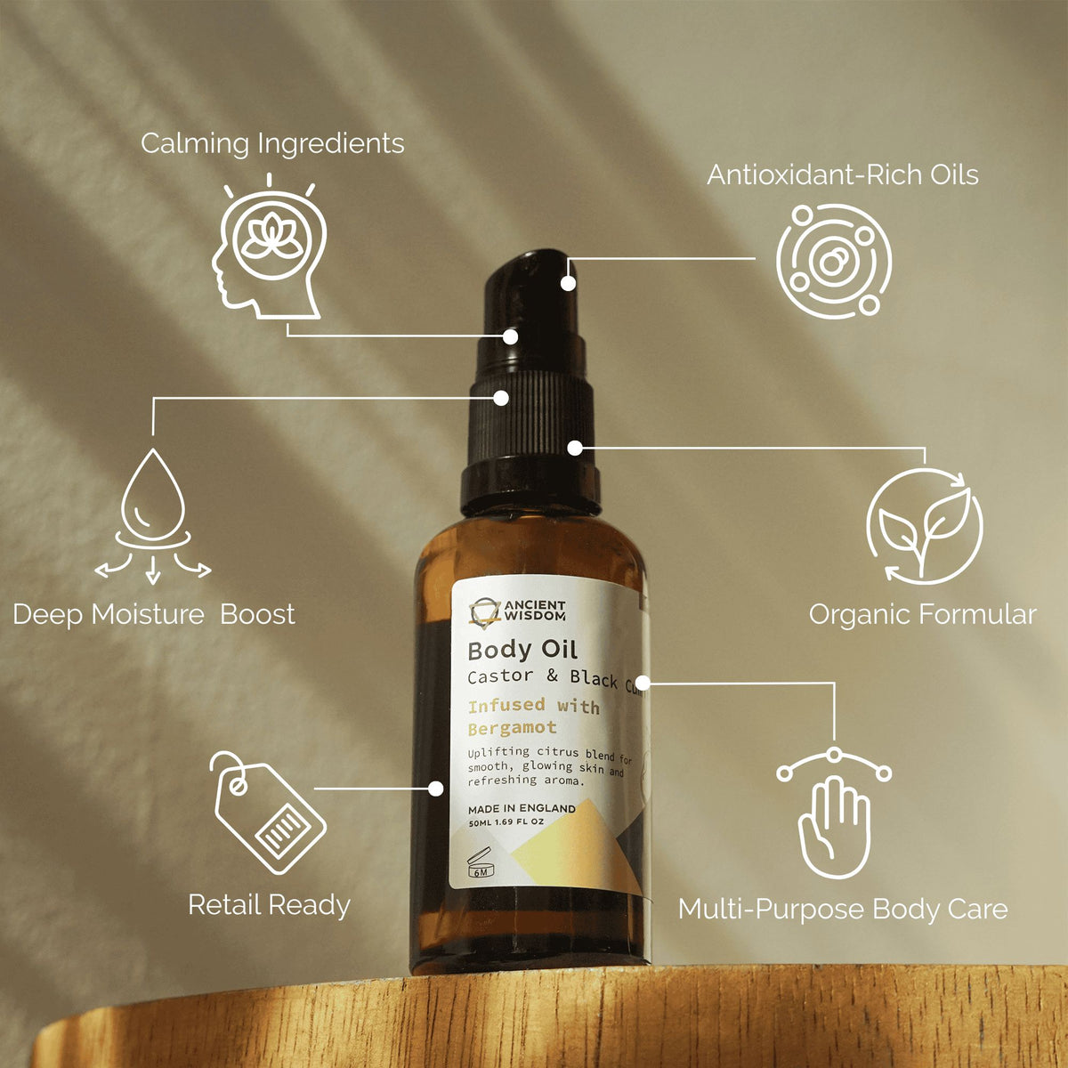 ANCIENT WISDOM - Óleo Corporal Orgânico de Bergamota 50 ml