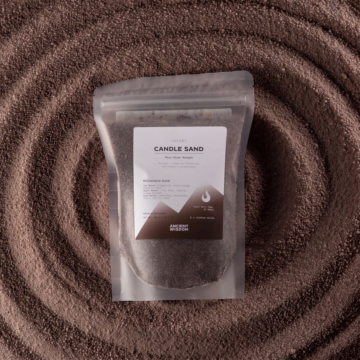 Areia de Vela Perfumada Millionaire Gold – Cor Castanho Chocolate – 300 g | Ancient Wisdom