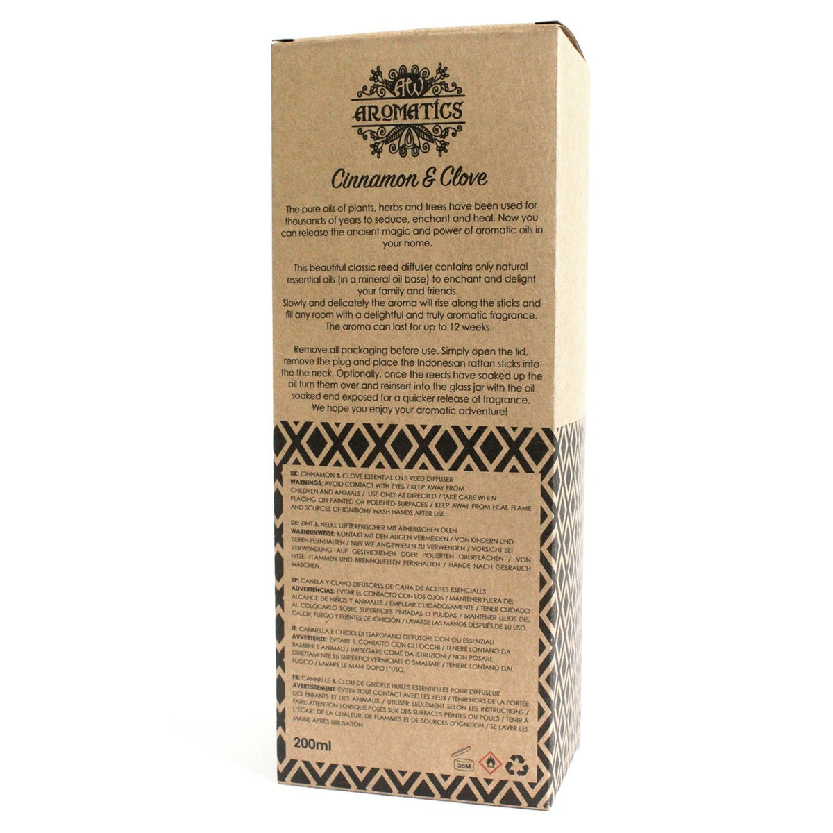 Difusor de Varetas com Óleos Essenciais Canela e Cravinho – 200 ml | Ancient Wisdom