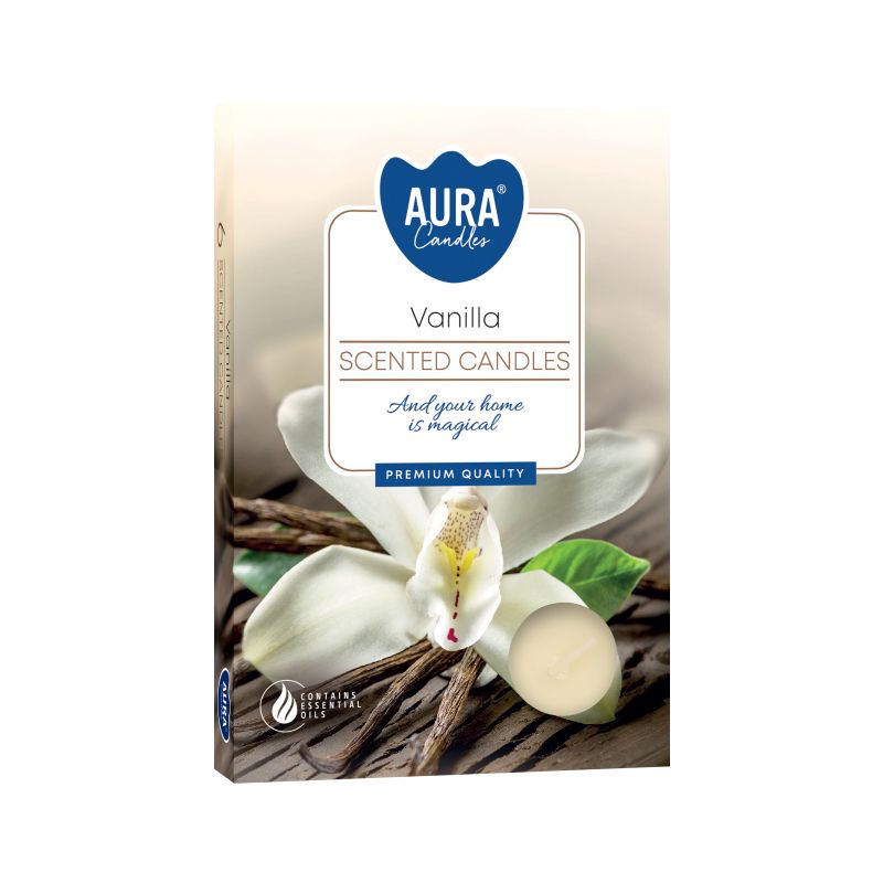 AURA CANDLES - Conjunto de 6 Velas de Chá Perfumadas de Baunilha
