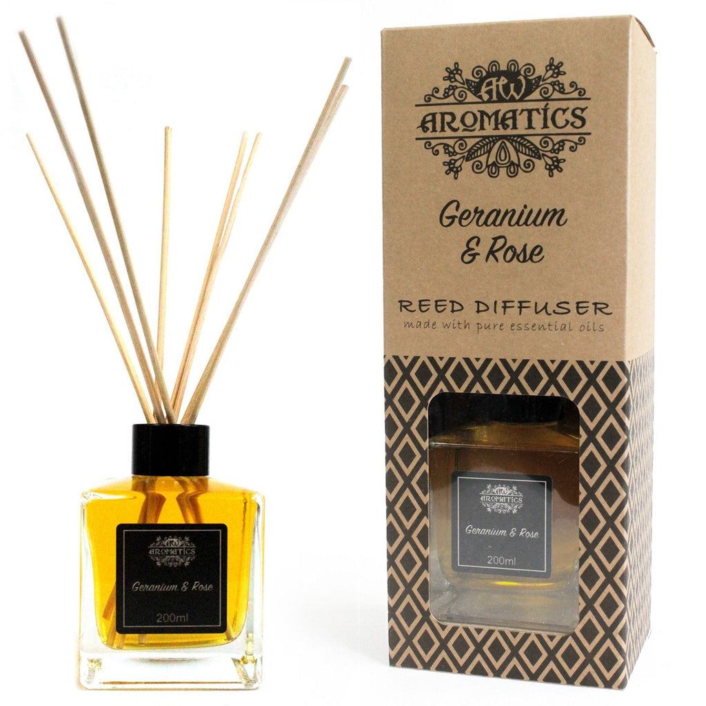 Difusor de Varetas com Óleos Essenciais Gerânio e Rosa – 200 ml | Ancient Wisdom