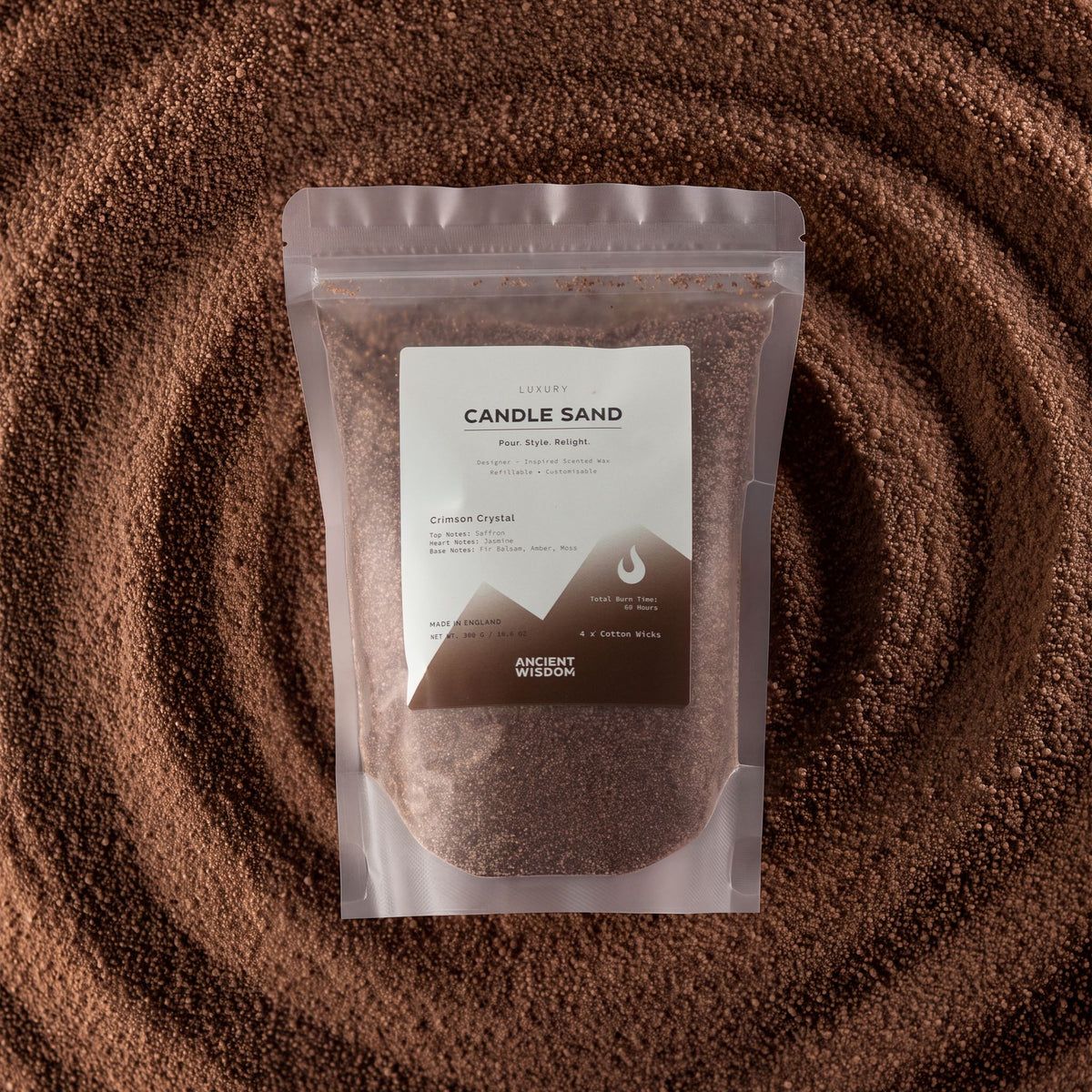 Areia de Vela Perfumada Crimson Crystal – Cor Castanho Moca – 300 g | Ancient Wisdom