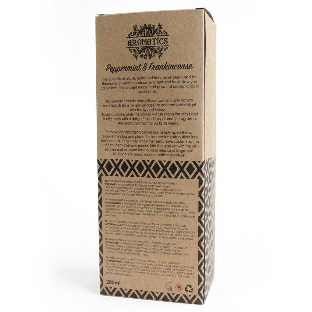 Difusor de Varetas com Óleos Essenciais Hortelã-Pimenta e Olíbano – 200 ml | Ancient Wisdom