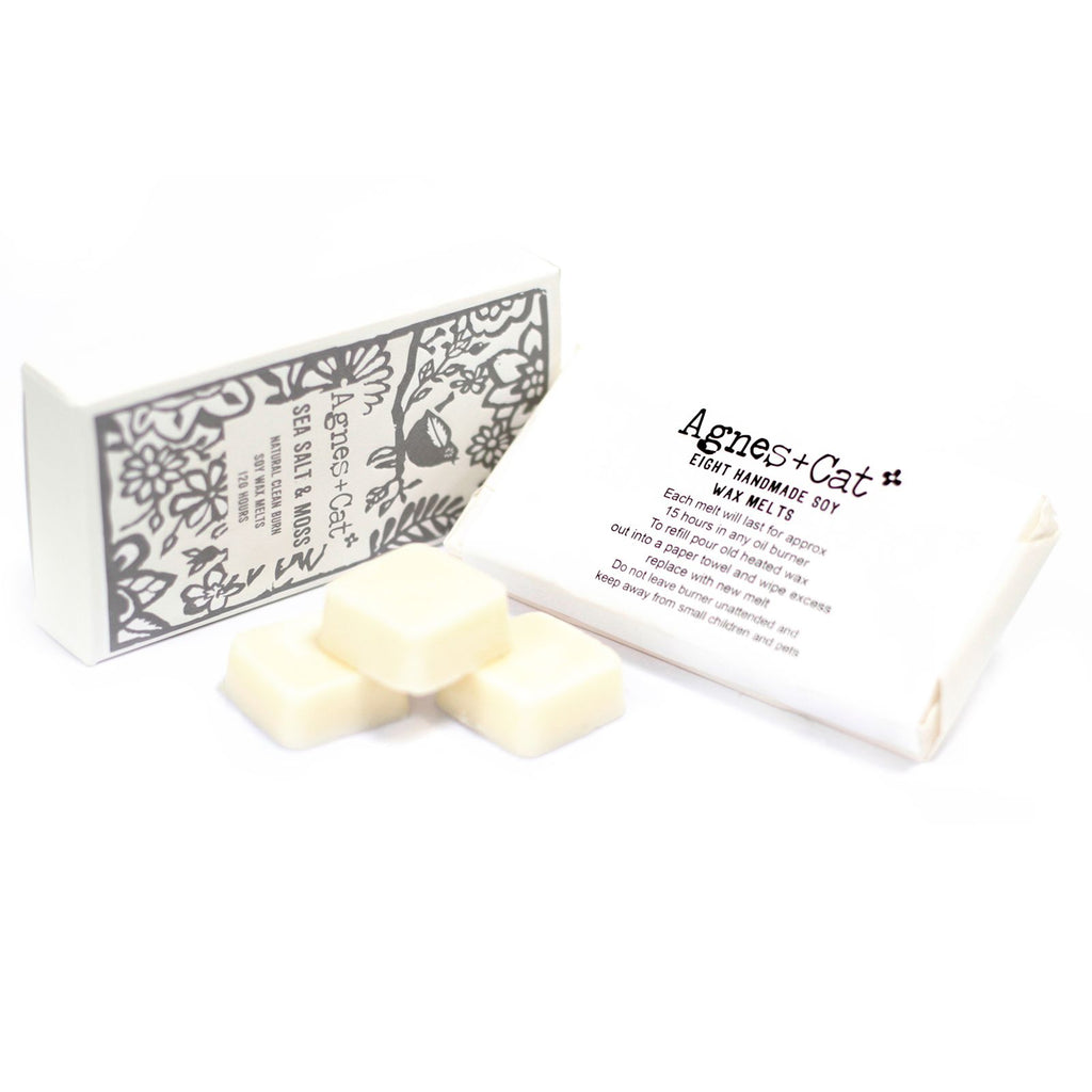 Caixa de 8 Ceras Perfumadas de Soja – Sal Marinho e Musgo | Agnes + Cat