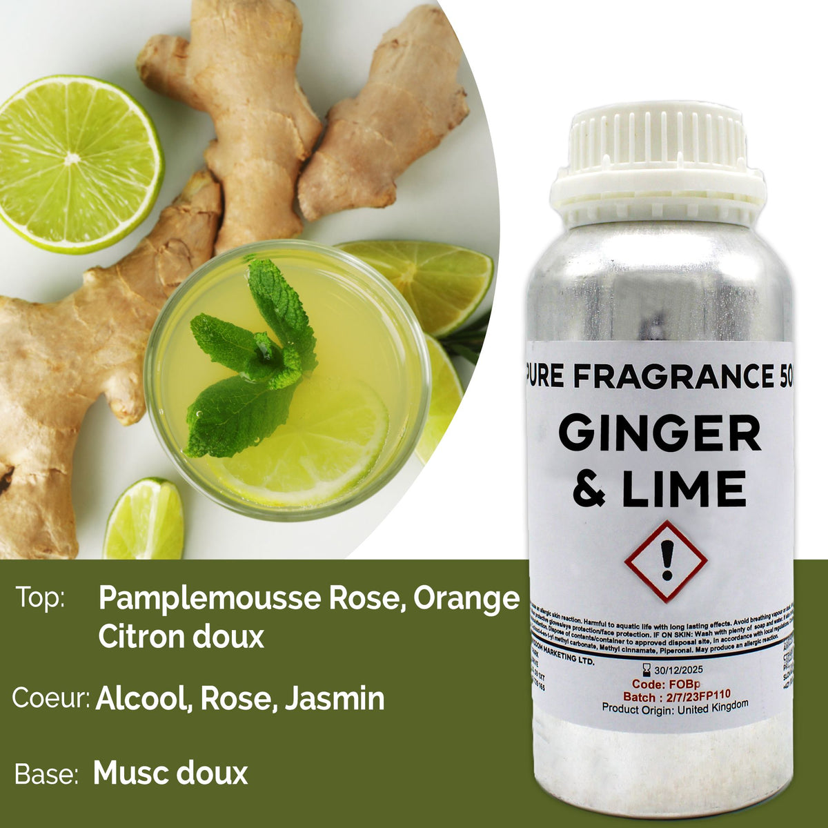 Óleo de Fragrância Puro Gengibre e Lima – 500 ml | Ancient Wisdom