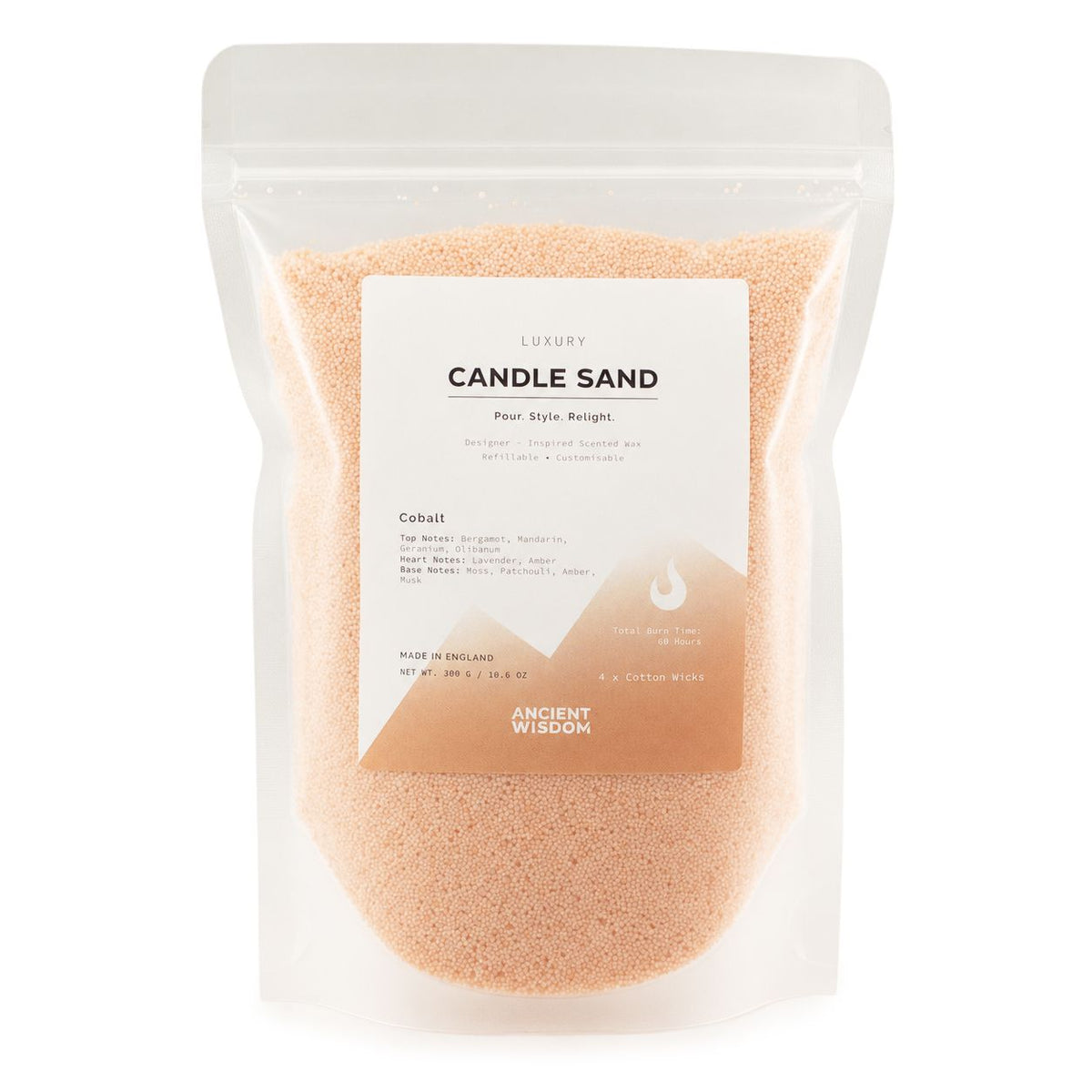 Areia de Vela Perfumada Cobalt – Cor Laranja Taupe – 300 g | Ancient Wisdom