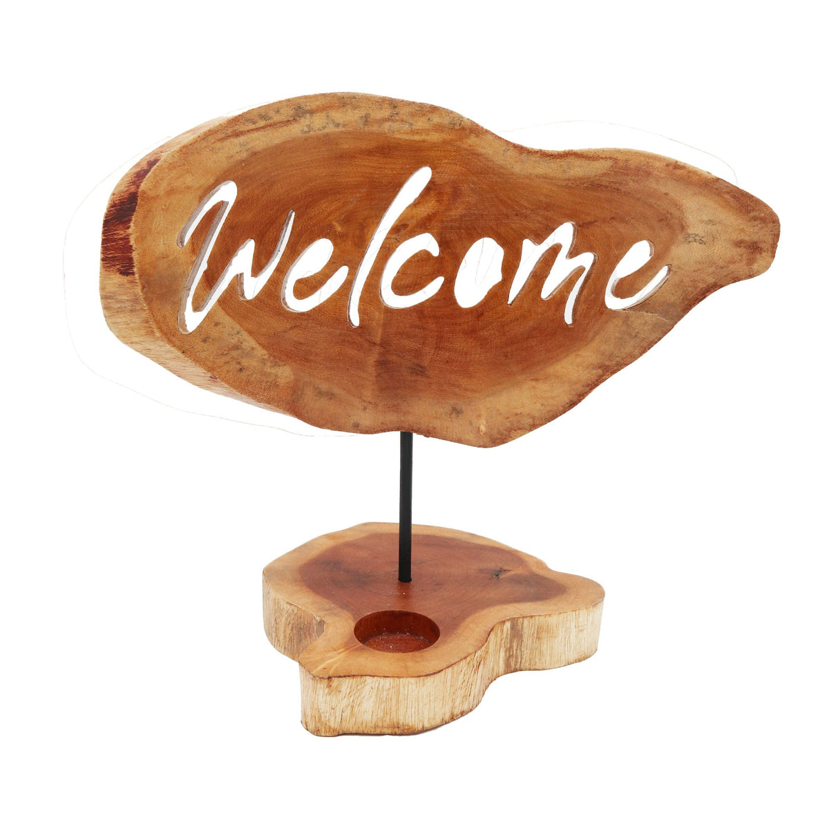 Castiçal de Madeira com Palavra "Welcome" (Bem-vindo) | Ancient Wisdom