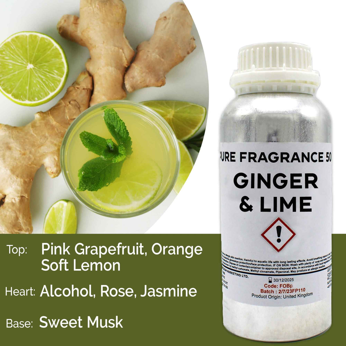 Óleo de Fragrância Puro Gengibre e Lima – 500 ml | Ancient Wisdom