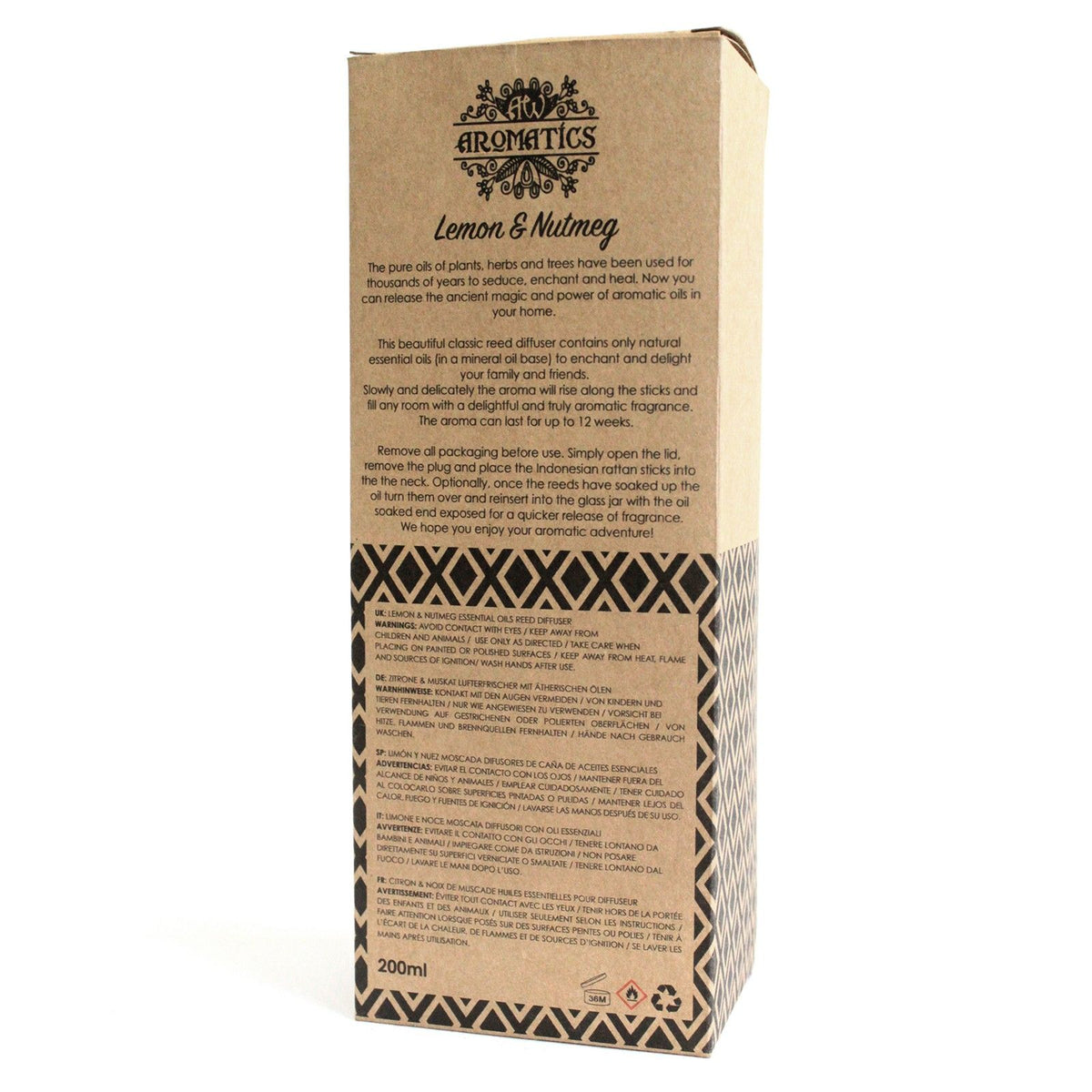 Difusor de Varetas com Óleos Essenciais Limão e Noz-Moscada – 200 ml | Ancient Wisdom