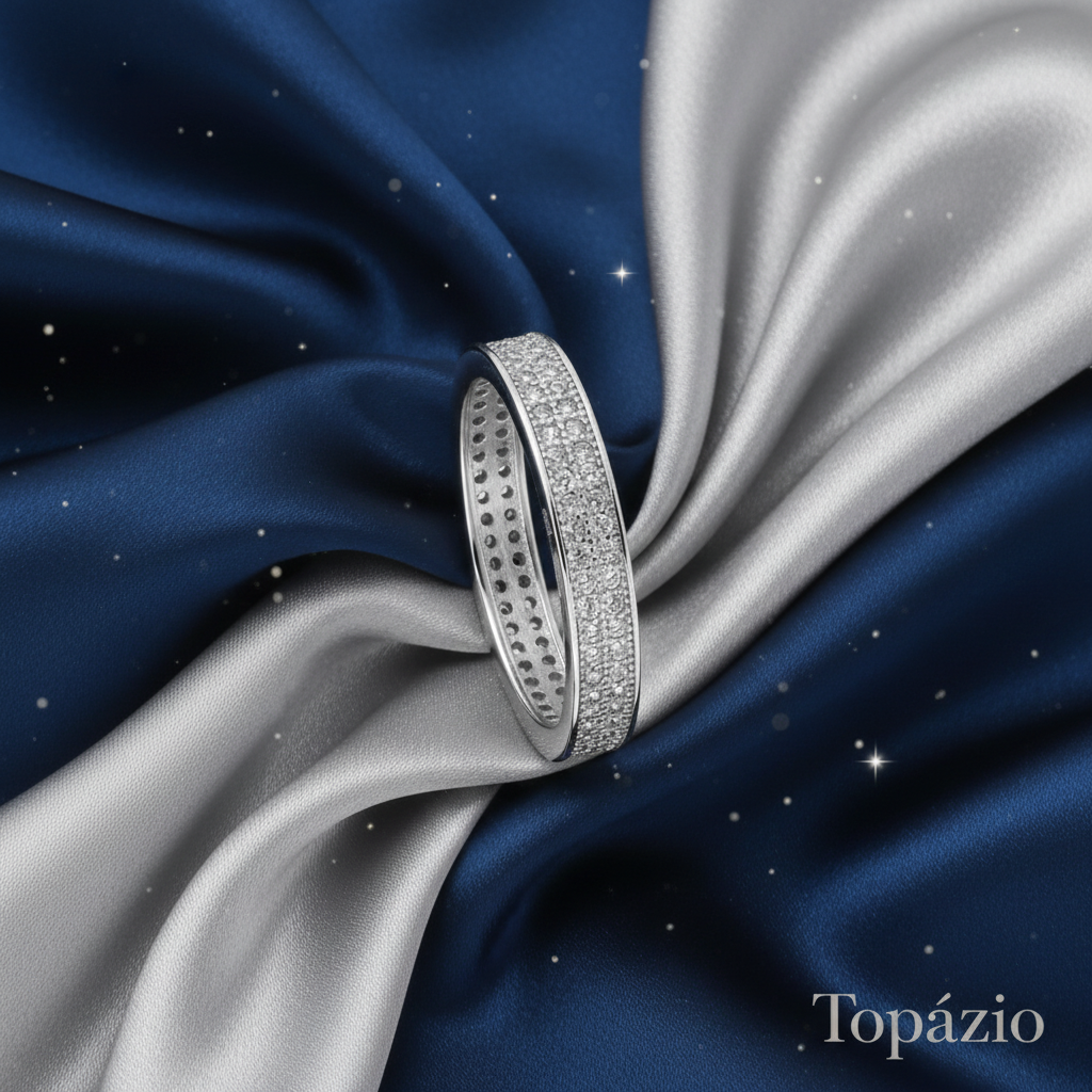 Banner Aliança Prata Feminina Topázio - Azul