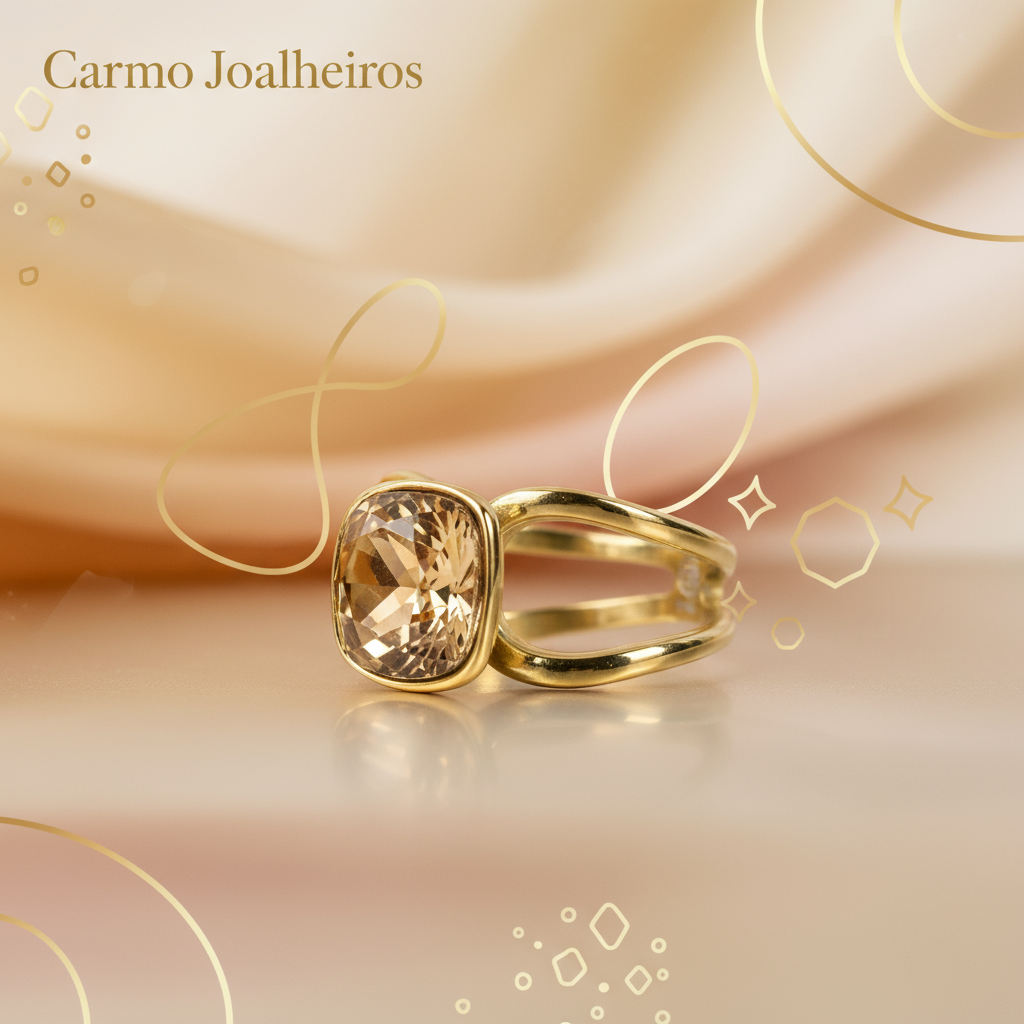 Banner Anel de Aço com Pedra Caramelo Dourado