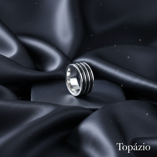 Banner Anel Masculino Prata Listrado Topázio - Escuro