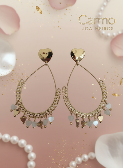 Banner Brincos Aço Corações Dourados Pendentes