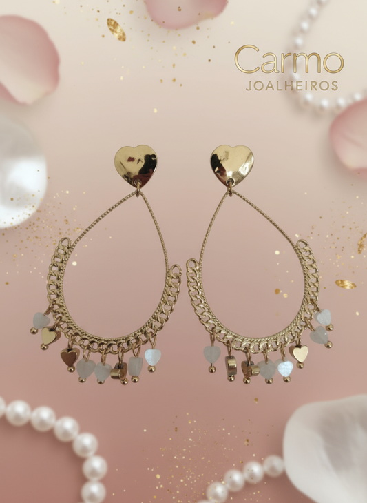 Banner Brincos Aço Corações Dourados Pendentes