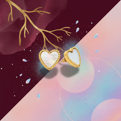 Banner Brincos em aço coração textura e madrepérola