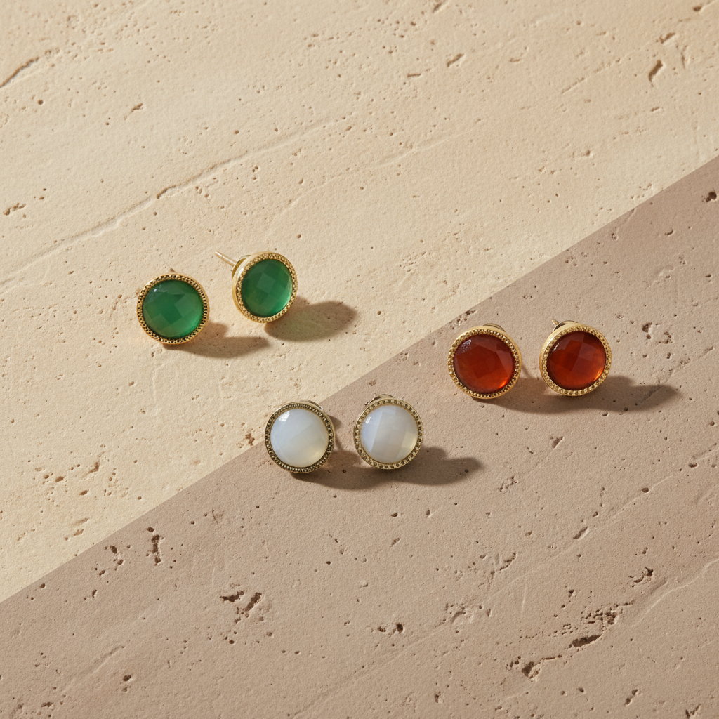 Banner Brincos em aço redondo pedra natural