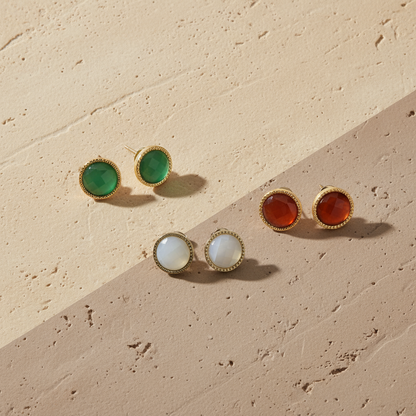 Banner Brincos em aço redondo pedra natural