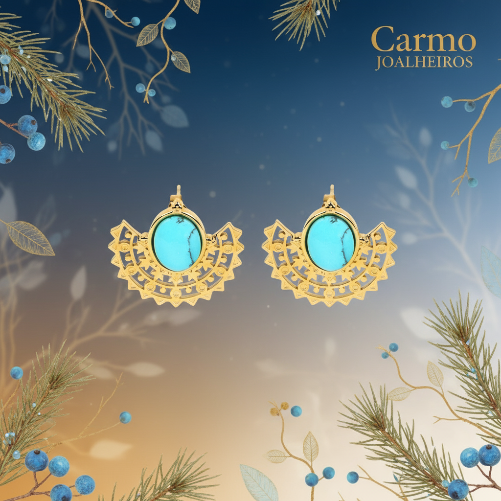 Banner Brincos Pinheiro Azul Aço Inoxidável Luxo